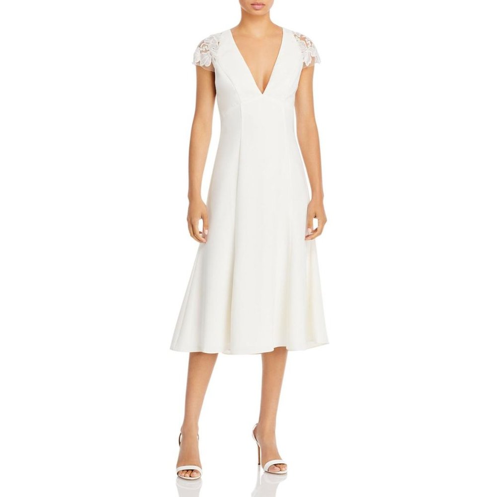 Amsale Lace Trim Cocktail Bridal Midi Dress